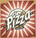 Retro pizza sign, poster, template or pizza box design Royalty Free Stock Photo