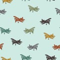 Retro planes in different trendy colors seamless pattern