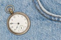 Retro pocket watch with blue jeans denim material