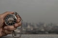 A retro pocket watch with chain in the palm of the girl`s hand Royalty Free Stock Photo