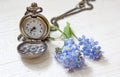 Retro pocket watch with forget me nots Royalty Free Stock Photo