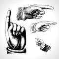 Retro pointing. Vintage and direction, finger-pointing and showing