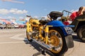 Retro police car VAZ 2106 and police motorcycle URAL Soviet time