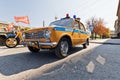 Retro police car VAZ 2106 and police motorcycle URAL Soviet time