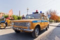 Retro police car VAZ 2106 and police motorcycle URAL Soviet time