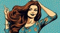 Retro Pop Art Style: Young Woman with Stunning Long Hair for Hair Care Product Ads and Posters, AI-generated