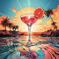 Retro Pop art, Summer coctail on the beach