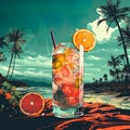 Retro Pop art, Summer coctail on the beach