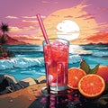 Retro Pop art, Summer coctail on the beach