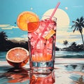 Retro Pop art, Summer coctail on the beach