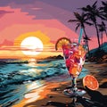 Retro Pop art, Summer coctail on the beach