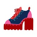 Retro pop-art women boot high platform. Cartoon style icon isolated