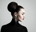 Retro Portrait of Elegant Woman with Hair Bun Hairstyle Royalty Free Stock Photo