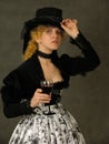 Retro portrait of Lady with glass of wine Royalty Free Stock Photo