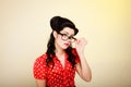 Retro. Portrait of pinup girl in eyeglasses