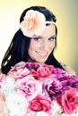 Retro portrait of Pretty woman with roses Royalty Free Stock Photo