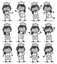 Retro Poses of Female Cartoon Waitress - Set of Concepts Vector illustrations