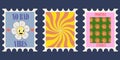 Retro Postage Stamps. Cool Trendy Patches Collection. Hippie Print Illustration.