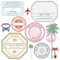 Retro postage USA airport stamps set California state