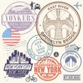 Retro postage USA airport stamps set