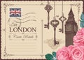 Retro postcard with Big Ben in London, United Kingdom