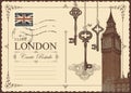 Retro postcard with Big Ben in London