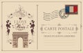 Vintage postcard with Triumphal arch in Paris