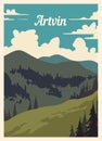 Retro poster Artvin city skyline vintage vector illustration