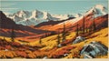 Retro Poster: Autumn Mountains In Donald Pass Style