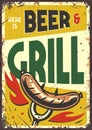 Retro poster with grill barbeque sausage on a fork