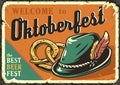 Retro poster with bavarian hat and pretzels