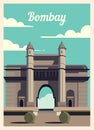 Retro poster Bombay city skyline vintage, vector illustration Royalty Free Stock Photo