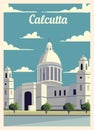 Retro poster Calcutta city skyline. Vintage vector illustration