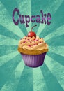 Cherry cupcake retro poster digital illustration Royalty Free Stock Photo