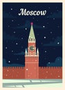 Retro poster city Moscow skyline. vintage vector illustration