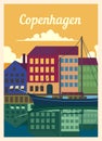 Retro poster Copenhagen city skyline vector illustration
