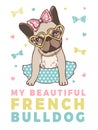 Retro poster with illustrations of funny french bulldog