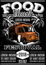 Retro poster for invitations on street food festival with food truck Royalty Free Stock Photo