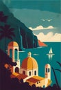 Retro Poster Italy, Positano resort, Amalfi coast. Vector illustration Royalty Free Stock Photo