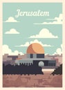 Retro poster Jerusalem city skyline vintage, vector illustration