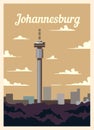 Retro poster Johannesburg city skyline vintage, vector illustration Royalty Free Stock Photo