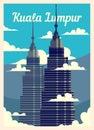 Retro poster Kuala Lumpur city skyline vintage, vector illustration
