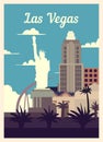 Retro poster Las Vegas city skyline vintage, vector illustration