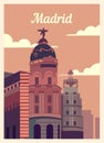 Retro Poster Madrid City Skyline Vintage, Vector Illustration
