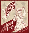 Retro Poster with Man Demanding Fair Labor Rights, Vector Illustration