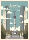 Retro Poster Mexico City Skyline. Mexico Vintage