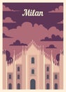 Retro poster Milan city skyline. Milan vintage