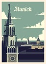 Retro poster Munich city skyline. vintage vector illustration