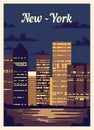 Retro poster New York city skyline. vintage vector illustration Royalty Free Stock Photo