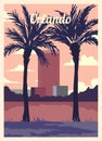 Retro poster Orlando city skyline. vintage vector illustration